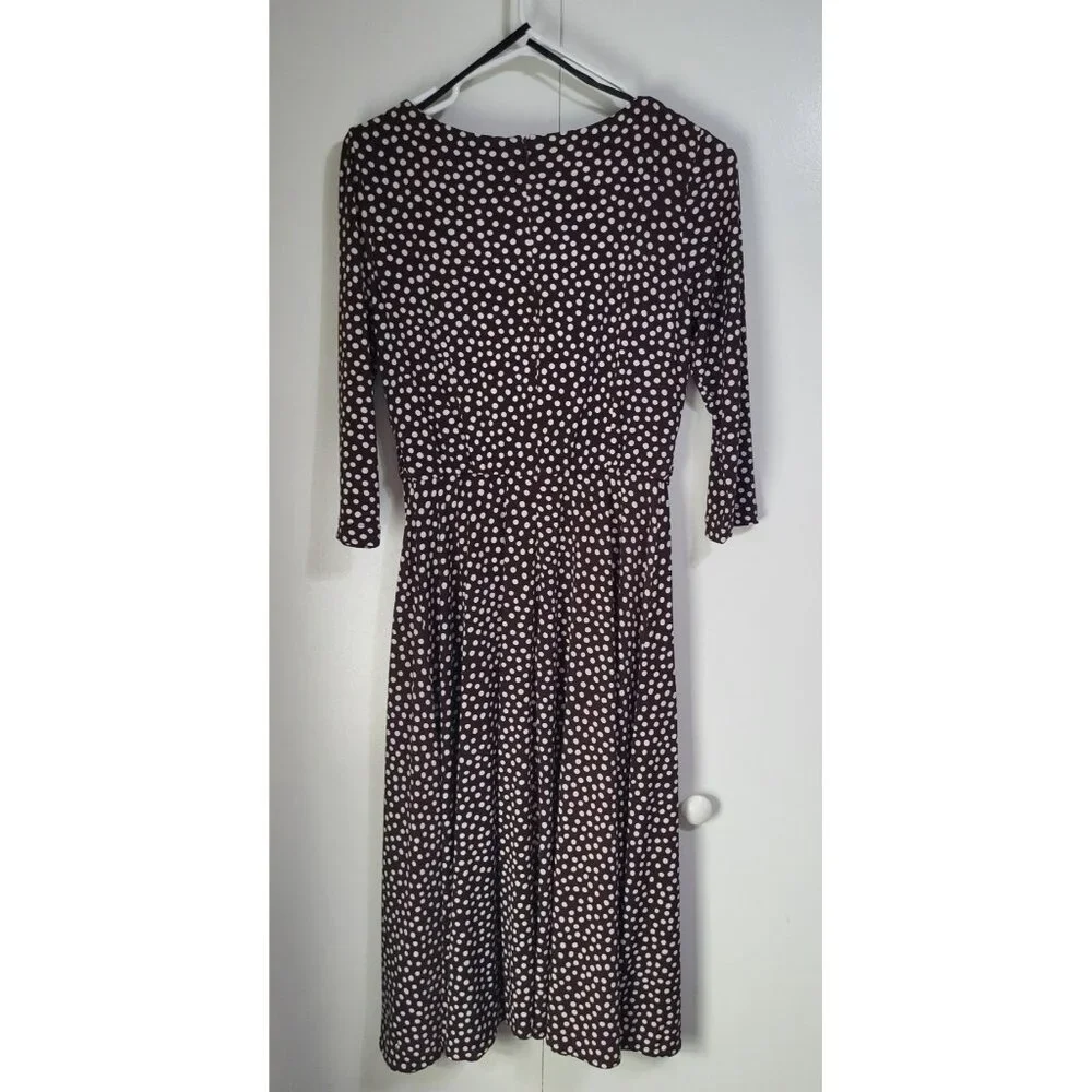 R & K Originals Petite SZ 6P Vintage Polka Dot Brown White Dress Classic Mature - Picture 2 of 7